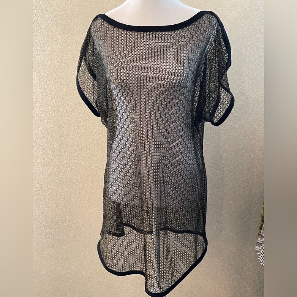 SHEER BLACK AND GOLD WOVEN TOP OR COVERUP, 1X